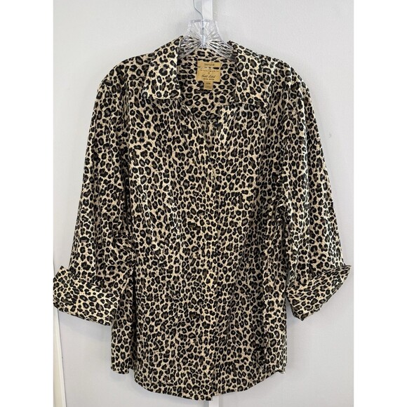 Taylor Investments Gold Label Women’s 20W Leopard Print Blouse Long Sleeve - Picture 1 of 11